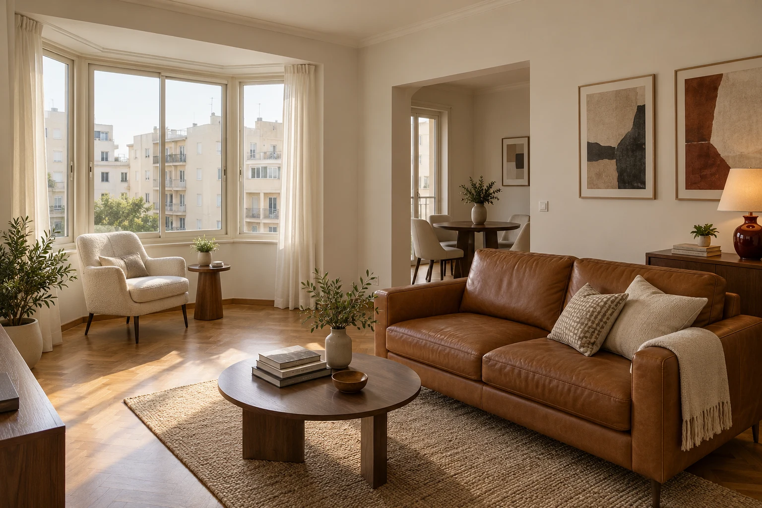 A quiet reading corner by the bay window in our fictional Sliema apartment